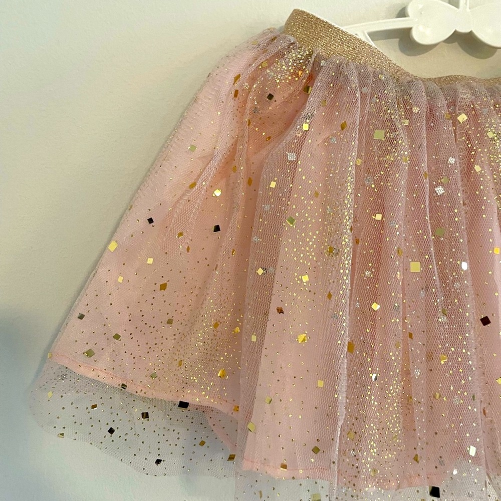 Girl’s Blush Pink/Gold Confetti Tulle Skirt/Tutu
